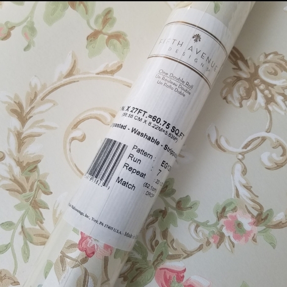 RESERVED Wallpaper Handpainted Trailing Rose 2 ROLLS - Picture 4 of 8